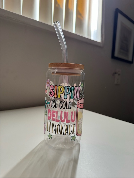 Other - Sippin' Ice Cold Delulu Lemonade Glass Jar with Straw